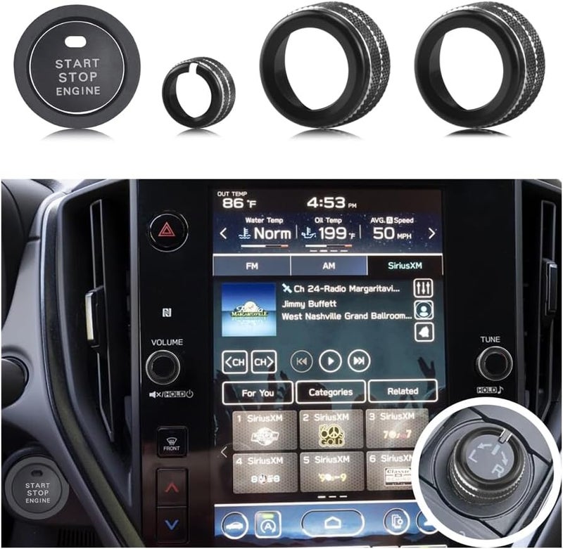 HDUFC 5pcs for Subaru Crosstrek/Impreza 2024 2025, Forester 2025, Legacy Outback 2020-2025, WRX, Ascent Volume Adjustment Knob, Mirror Knob Cover, Start Button Cover/Ring (Black) - Image 1